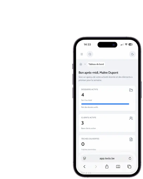 Mockup de l'application Lexlo sur l'iPhone 14 Pro
