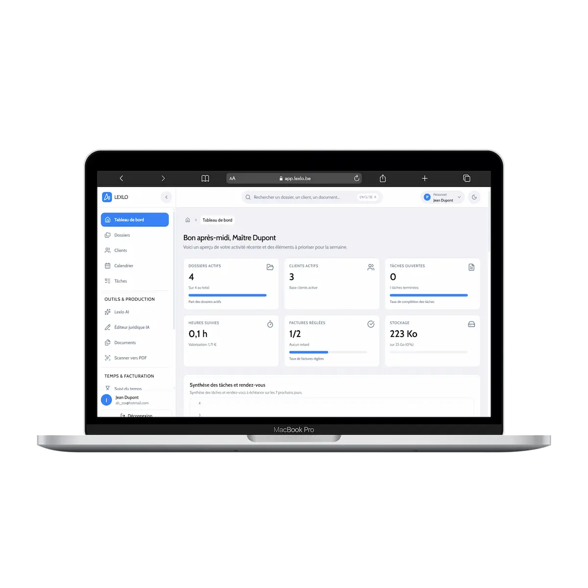 Mockup de l'application Lexlo sur le MacBook Pro